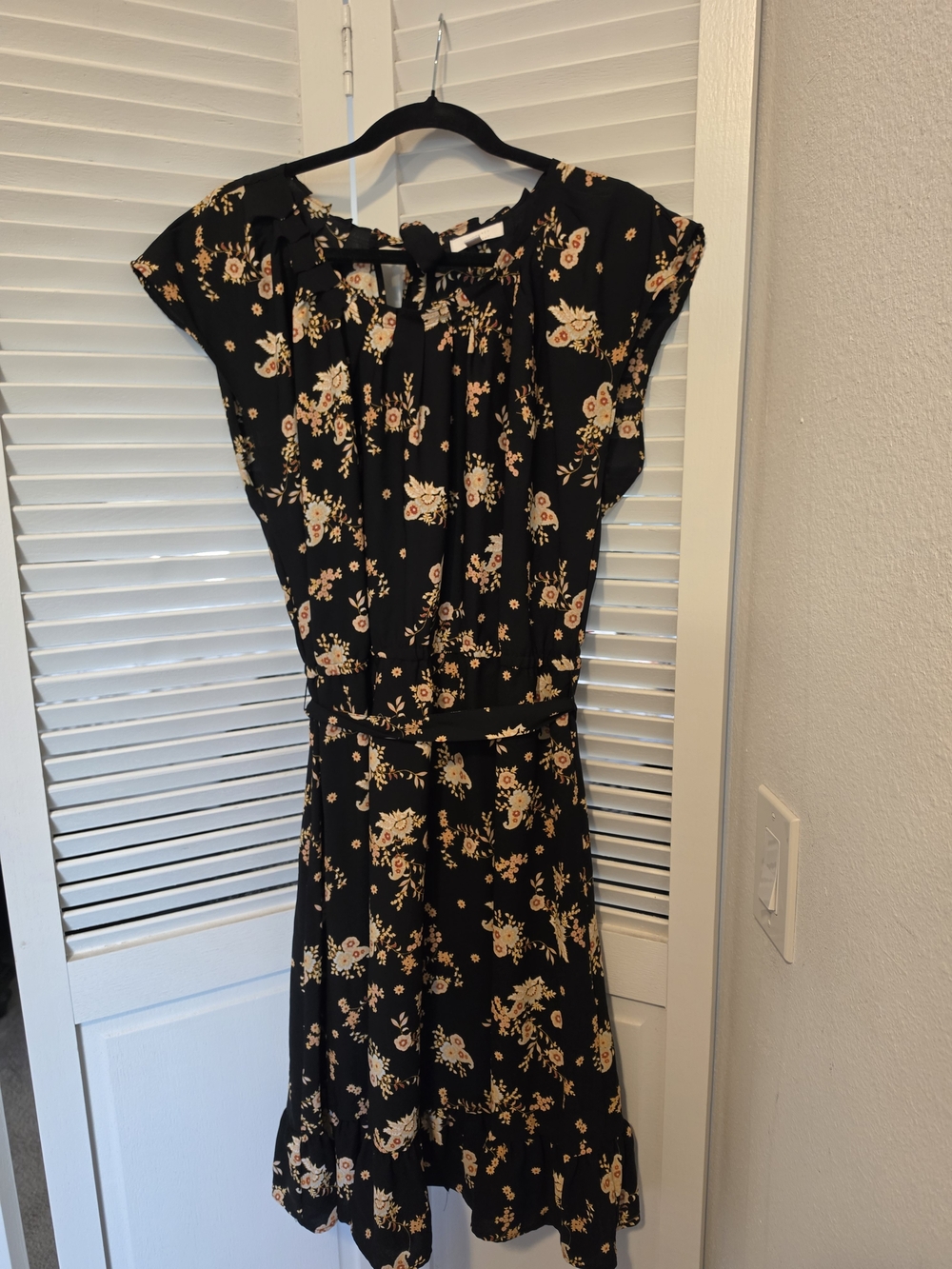 LC Lauren Conrad Black Floral Tie Waist Midi Dress XXL